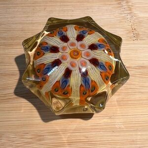 Vintage 1970s Strathearn 8 Point Millefiori Glass Paper Weight Made in Scotland